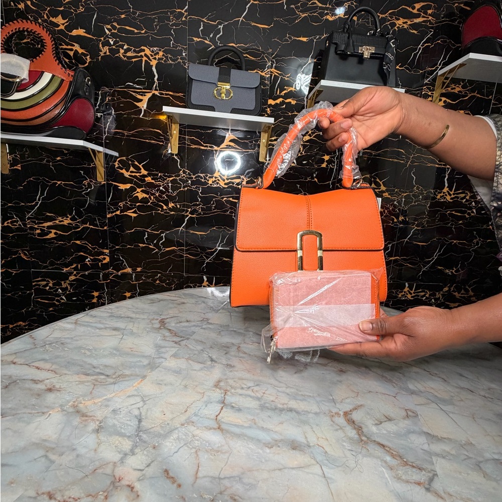 Orange Handbag with Pink Wallet